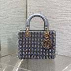 CD Medium Lady 24 Silver Metalic Lambskin Pearl