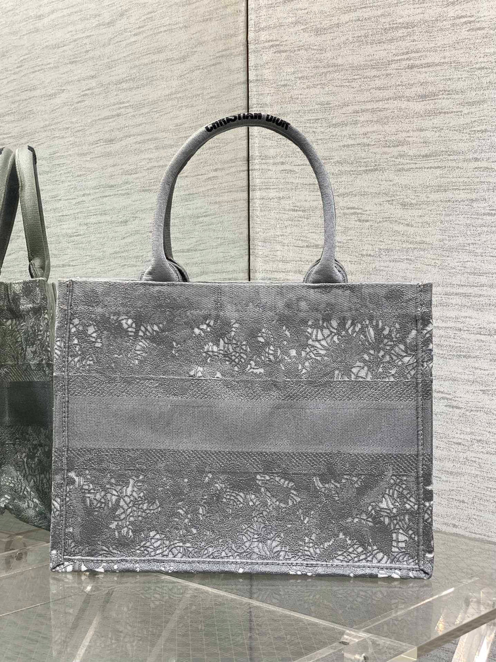 CD Medium Dior Book Tote Scotland’s National Flower Pattern Grey Cotton