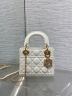 DIOR 25S MINI LADY DIOR BAG 17 IN IVORY CALFSKIN CHARM CRYSTAL EMBELLISHMENTS