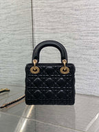 DIOR 25S MINI LADY DIOR BAG 17 IN BLACK CALFSKIN CHARM CRYSTAL EMBELLISHMENTS