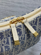 Dior 2025 Bag 19cm Blue mix White Oblique Fabric mix Leather 272832