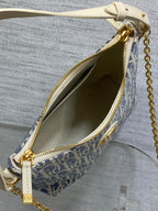 Dior 2025 Bag 19cm Blue mix White Oblique Fabric mix Leather 272832