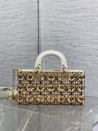 DIOR 25S SMALL LADY - JOY BAG 26 IN LATTE CANNAGE CALFSKIN WITH SPARKLING