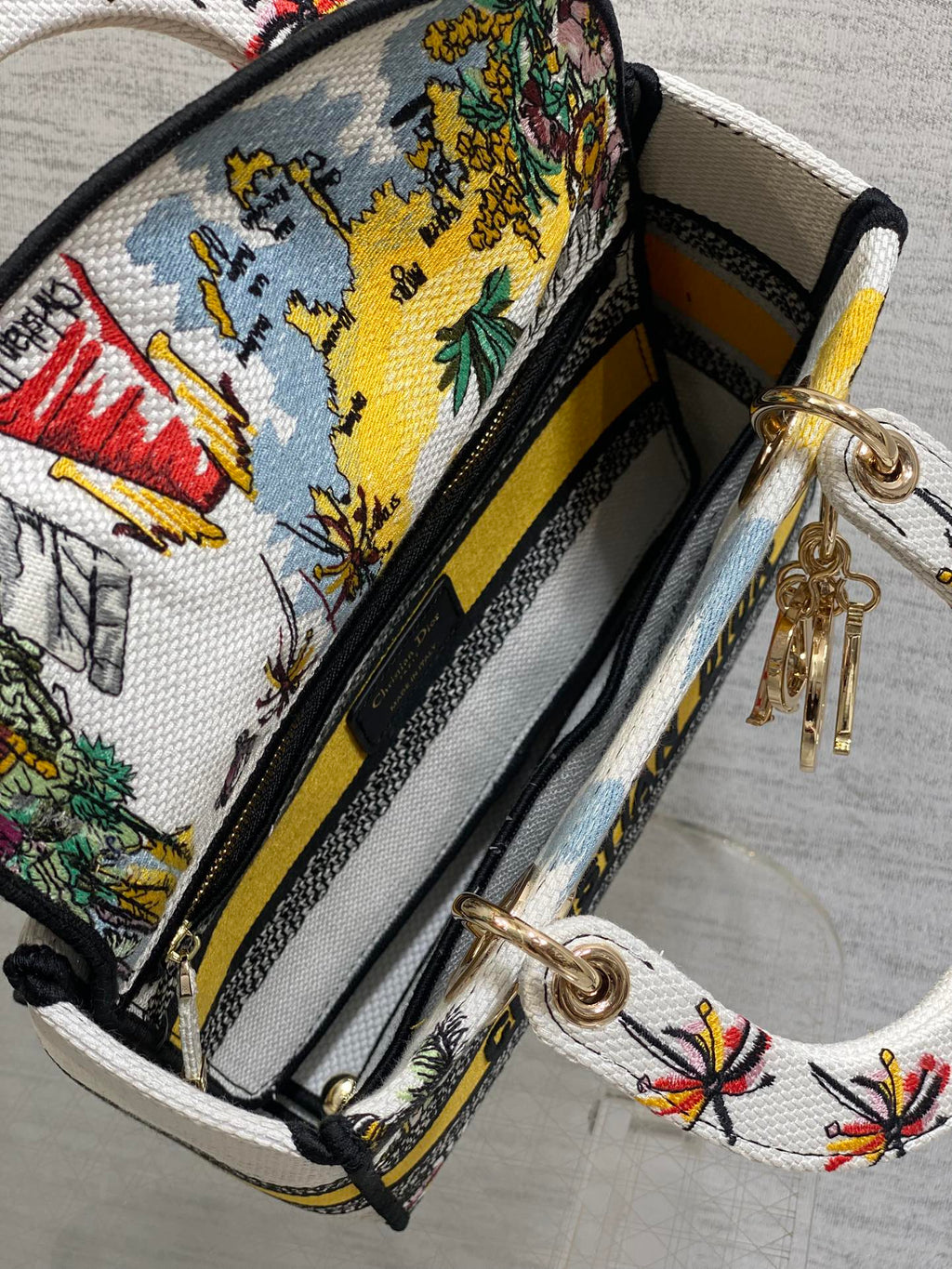 DIOR 25S SMALL LADY D-LITE BAG 24 IN YELLOW CANVAS DIOR CANNES