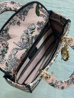 DIOR 25S SMALL LADY D-LITE BAG 24 IN PINK DIOR FLOWERS CALENDAR ALLOVER EMBROIDERY