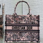 DIOR 25S LUCKY MEDIUM DIOR BOOK TOTE 36 IN PINK MULTICOLOR DIOR FLOWERS CALENDAR ALLOVER EMBROIDERY