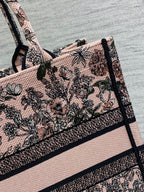 DIOR 25S LUCKY MEDIUM DIOR BOOK TOTE 36 IN PINK MULTICOLOR DIOR FLOWERS CALENDAR ALLOVER EMBROIDERY