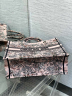 DIOR 25S LUCKY LARGE DIOR BOOK TOTE 42 IN PINK MULTICOLOR DIOR FLOWERS CALENDAR ALLOVER EMBROIDERY