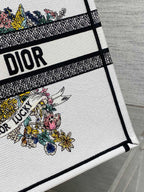DIOR 25S LUCKY LARGE DIOR BOOK TOTE 42 IN WHITE MULTICOLOR DIOR STAR EMBROIDERY