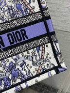 DIOR 25S SMALL BOOK TOTE 26 IN WHITE AND PURPLE DIOR NIGHT OF DREAMS EMBROIDERY