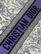 DIOR 25S LUCKY MEDIUM BOOK TOTE 36 IN WHITE AND PURPLE DIOR NIGHT OF DREAMS EMBROIDERY