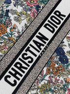 DIOR 25S LUCKY MEDIUM BOOK TOTE 36 IN MULTICOLOR COTTON FLOWERS CALENDAR ALLOVER EMBROIDERY