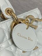 DIOR 25S SMALL LADY D‑JOY BAG 22 IN SHIRT BLUE CALFSKIN GOLD HARDWRE