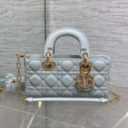 DIOR 25S SMALL LADY D‑JOY BAG 22 IN SHIRT BLUE CALFSKIN GOLD HARDWRE