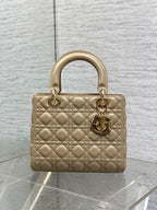 DIOR 25S MEDIUM LADY BAG 24 IN POWDER BEIGE CALFSKIN GOLD HARDWARE