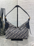 Dior 2025 Voyage Bag 28cm Navy Blue mix Beige Canvas Leather 270574