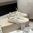 SOUL STAR SNEAKERS IN WHITE CALFSKIN SILVER GLITTER HEEL TAB