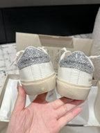 SOUL STAR SNEAKERS IN WHITE CALFSKIN SILVER GLITTER HEEL TAB