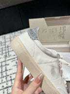 SOUL STAR SNEAKERS IN WHITE CALFSKIN SILVER GLITTER HEEL TAB