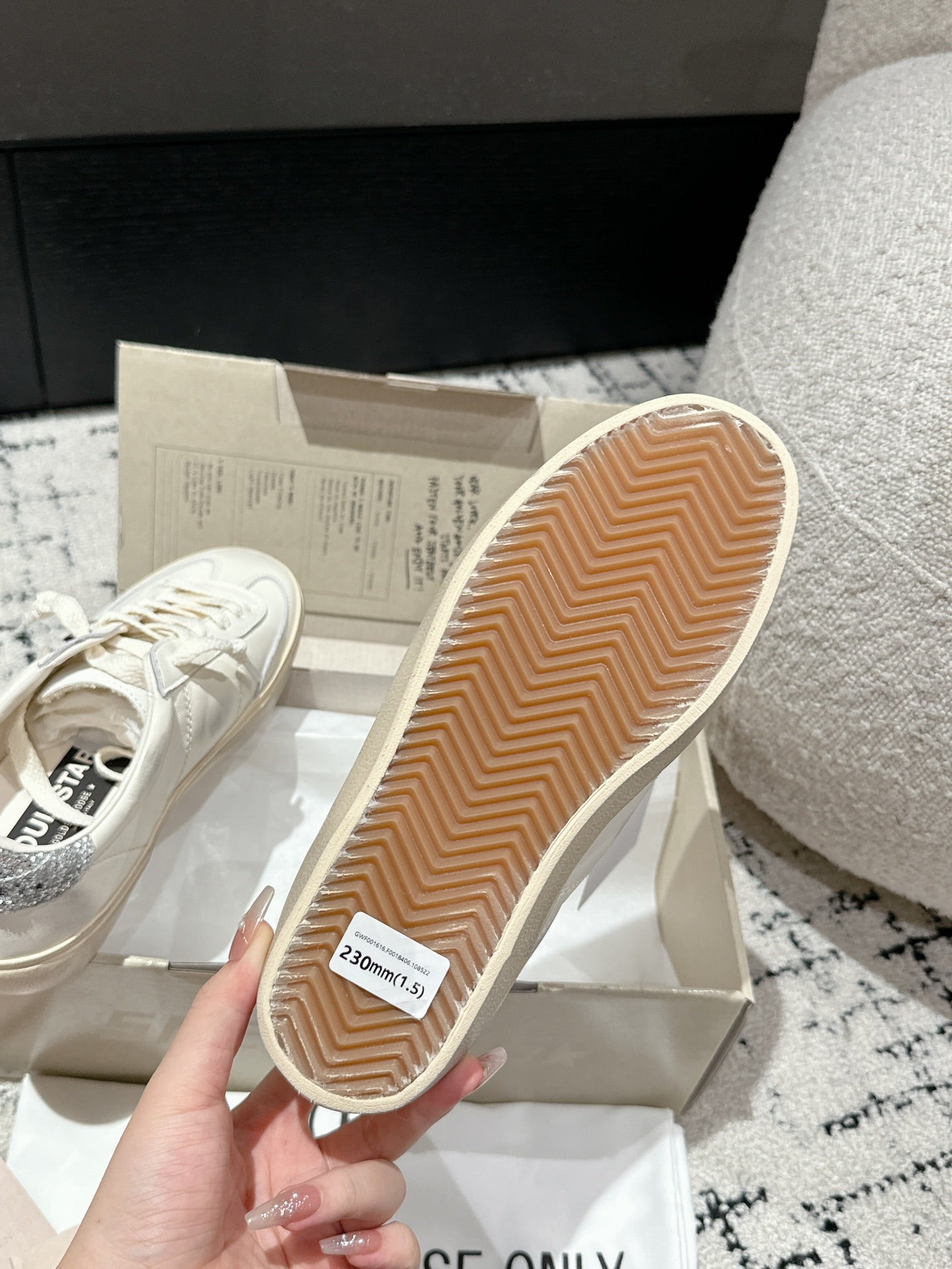 SOUL STAR SNEAKERS IN WHITE CALFSKIN SILVER GLITTER HEEL TAB