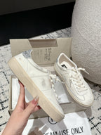 SOUL STAR SNEAKERS IN WHITE CALFSKIN SILVER GLITTER HEEL TAB