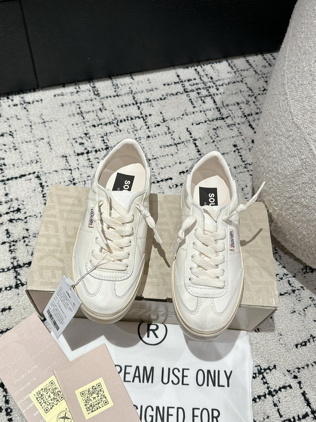 SOUL STAR SNEAKERS IN WHITE CALFSKIN SILVER GLITTER HEEL TAB
