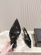 CC HIGH SLINGBACK IN BLACK LAMBSKIN WITH BOW ATTACHED