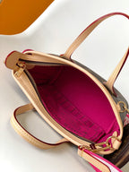 LV Neverfull BB Bag 24cm Brown Rose Red Monogram Canvas & Cowhide