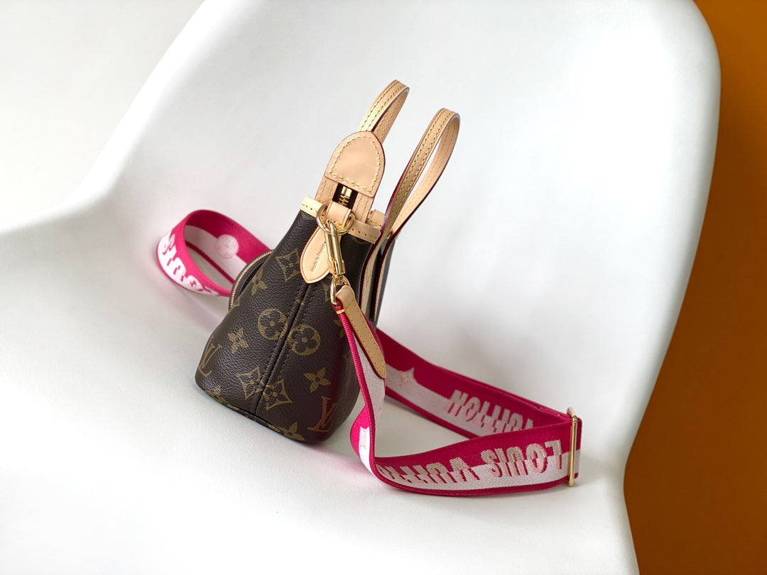 LV Neverfull BB Bag 24cm Brown Rose Red Monogram Canvas & Cowhide