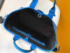LV The Weekend Tote Bag 43cm Blue Monogram Canvas & Taïga Leather