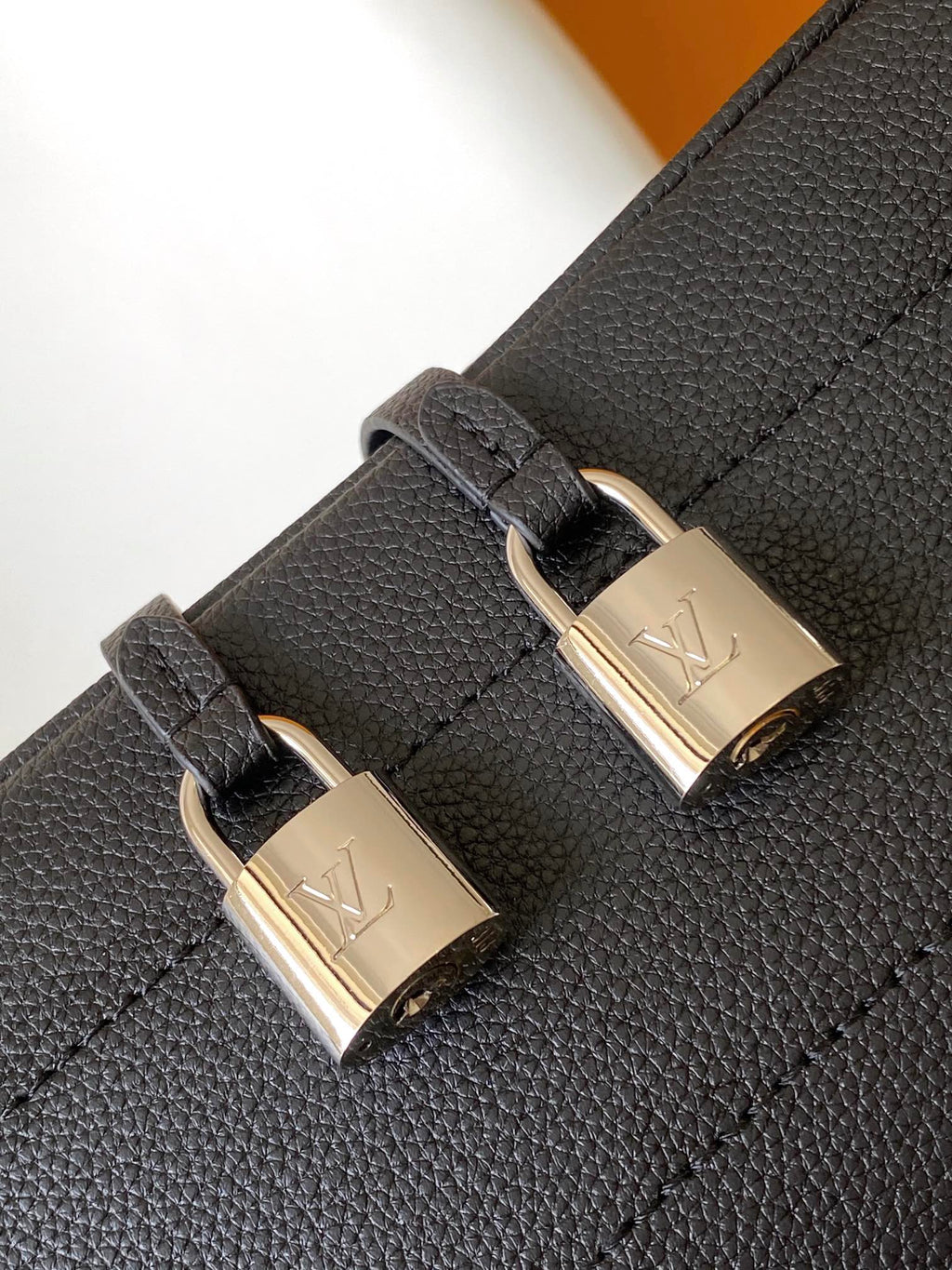 LV M12139 Flore Handbag 28cm Black Perforated Cowhide