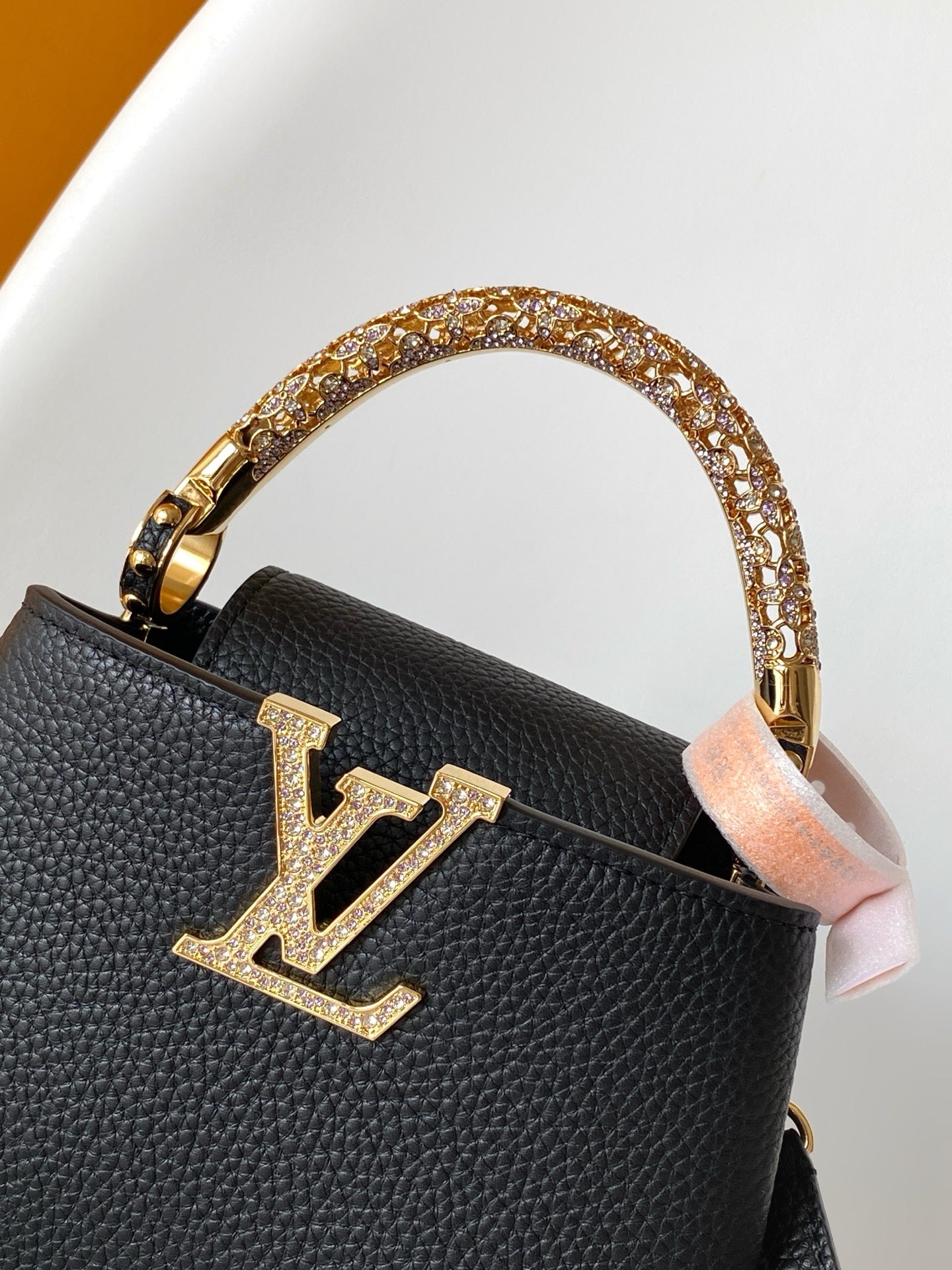 LV Capucines Mini Bedazzled Flower Handle Black Taurillon leather