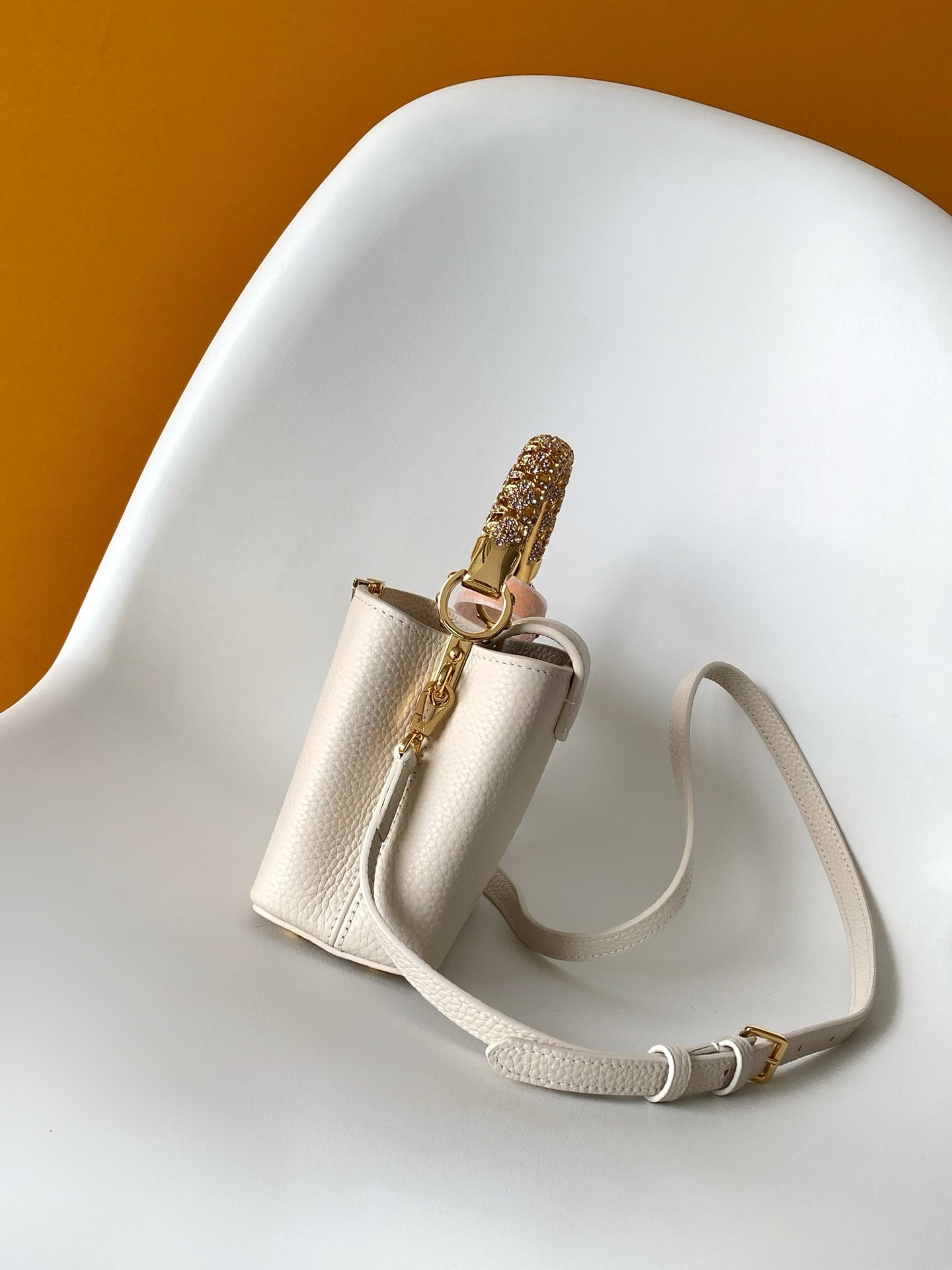 LV Capucines Mini Bedazzled Flower Handle Off White Taurillon leather