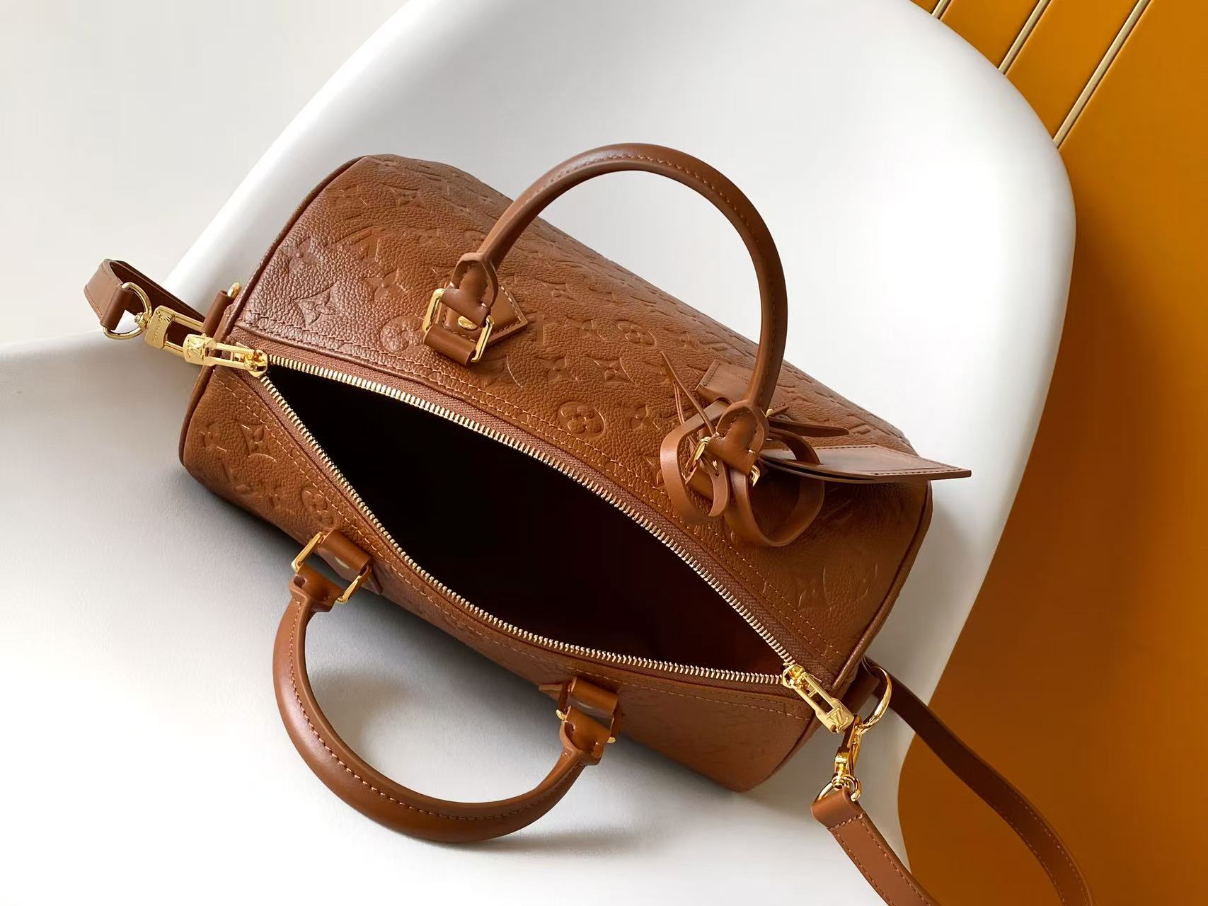 LV M28662 Speedy Soft 30 Bag Brown Monogram Empreinte Leather