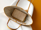 LV M27521 Neverfull MM Bag Camel White Monogram Origine Canvas