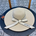 WIDE BRIM STRAW HAT WITH BOW BEIGE 672706