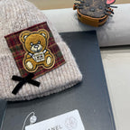 BEANIE HAT IN CAMEL BEIGE WOOL WITH BOW 421255