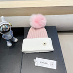 BEANIE HAT IN BABY PINK MIX WHITE WOOL 421051
