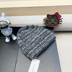 STRIPED KNITTED HAT IN DARK GRAY WOOL 424516