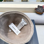 BUCKET HAT KHAKI BROWN KNITTED FABRIC WITH RABBIT FUR 428091