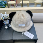 BUCKET HAT WITH CUTE BEAR EARS IN BEIGE RABBIT FUR 434968