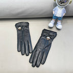 GLOVES ATTACHED BOW IN BLACK LAMBSKIN AND WOOL 429202