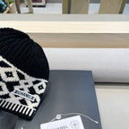 BEANIE HAT IN BLACK MIX WHITE WOOL 431698