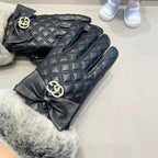 GLOVES WITH BOW IN BLACK LAMBSKIN AND RABBIT FUR 432556