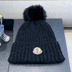 BEANIE HAT IN BLACK WOOL WITH POM POM 438105