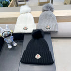 BEANIE HAT IN ASH GRAY WOOL WITH POM POM 438107