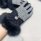 GLOVES WITH BOW IN BLACK MIX WHITE WOOL AND RABBIT FUR 453759