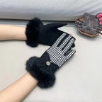 GLOVES WITH BOW IN BLACK MIX WHITE WOOL AND RABBIT FUR 453759