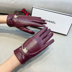 GLOVES ATTACHED BOW IN BURGUNDY RED LAMBSKIN 458529