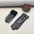 TOUCHSCREEN GLOVES IN BLACK LAMBSKIN MIX WOOL 462394